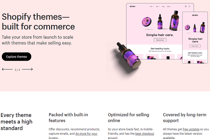 Shopify themes landing page