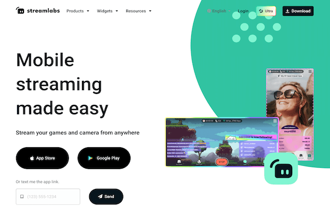 Streamlabs mobile app landing page