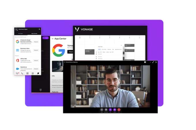 business phone service cost Compilation image showing Vonage video, social, and application communication examples