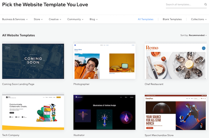 Examples of Wix templates