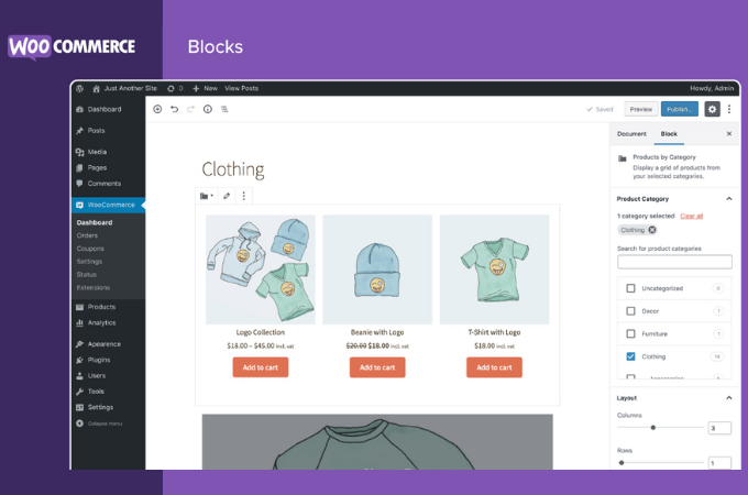 Example of WooCommerce online store editor interface in WordPress