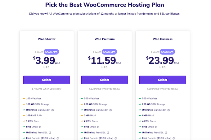 WooCommerce hosting plans pricing options