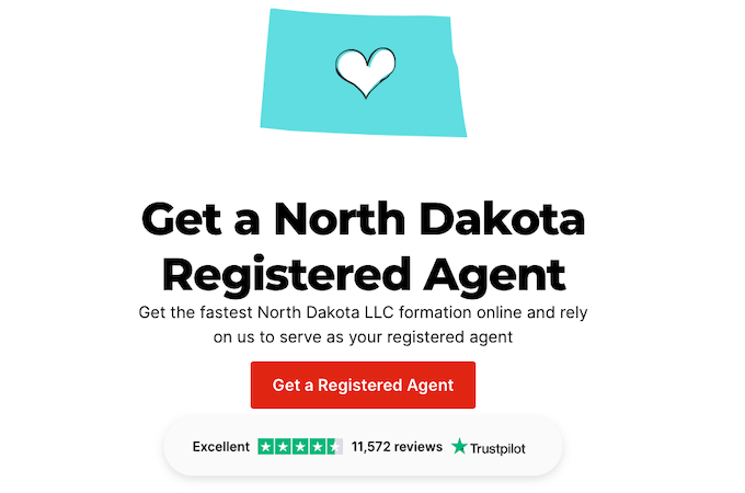 ZenBusiness landing page for hiring a North Dakota registered agent