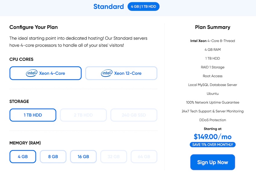 Dreamhost shopping cart page to configure your plan and sign up