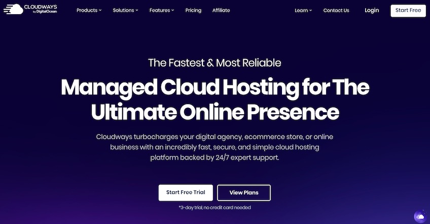 Cloudways cloud hosting landing page