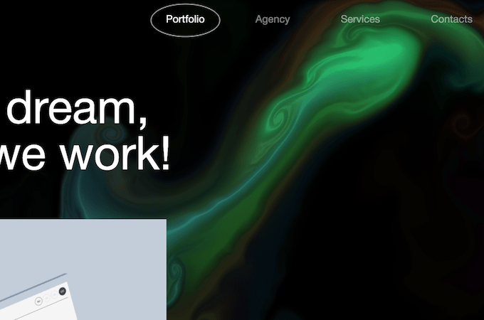 A screenshot of the Advanced Team Portfolio page that features a green swirl created by the cursor.