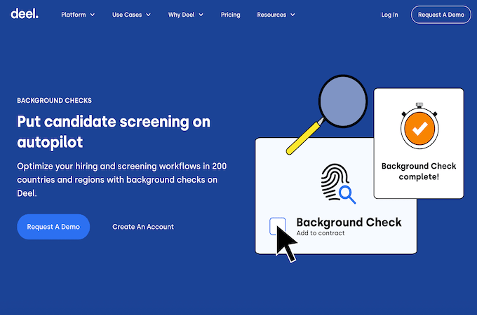 Deel Background Checks landing page.