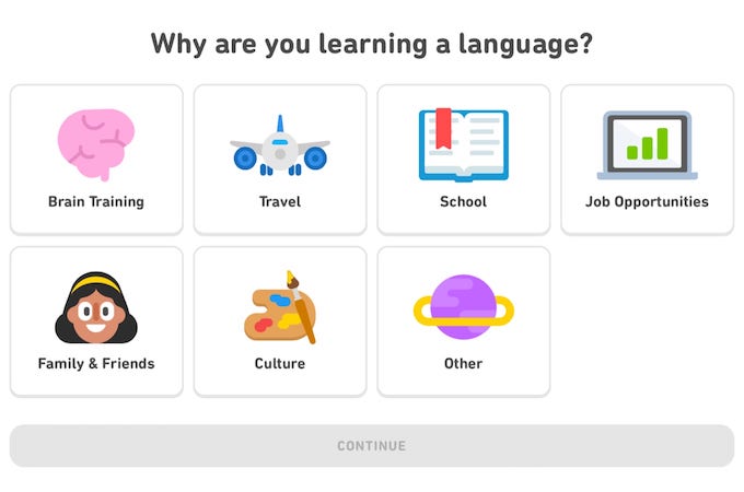 A screenshot of the Duolingo sign up screen.