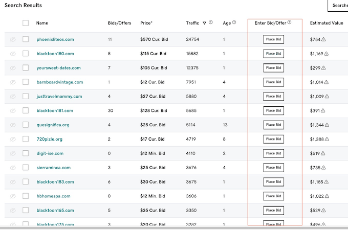 Bid on domains or purchase them outright directly through the GoDaddy auction house.