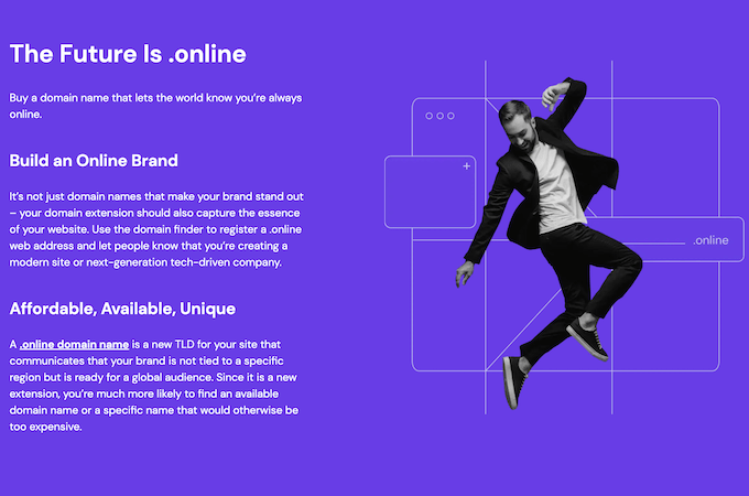 A screenshot of Hostinger's .online extension pitch.