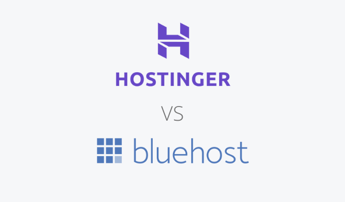Brand logos for Hostinger and Bluehost.
