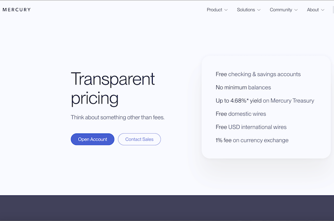 Image of Mercury transparent pricing highlights and a list of what they offer. 