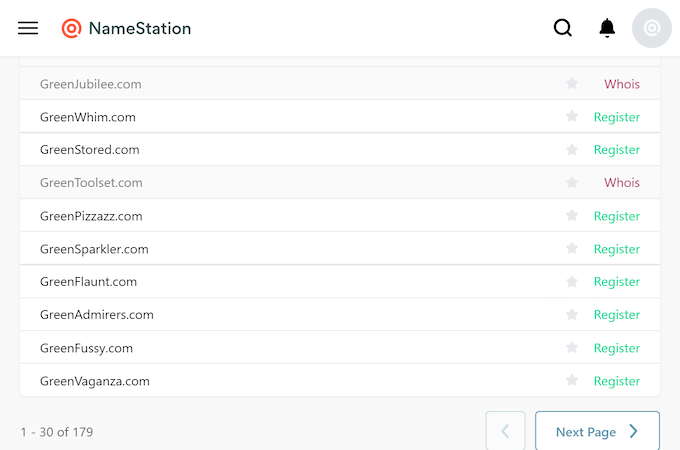 namestation domain name search results