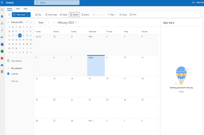 A screenshot of the Outlook calendar in month view.
