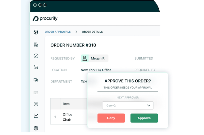 Example of purchase order approval screen.