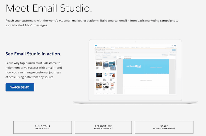Salesforce Email Studio landing page
