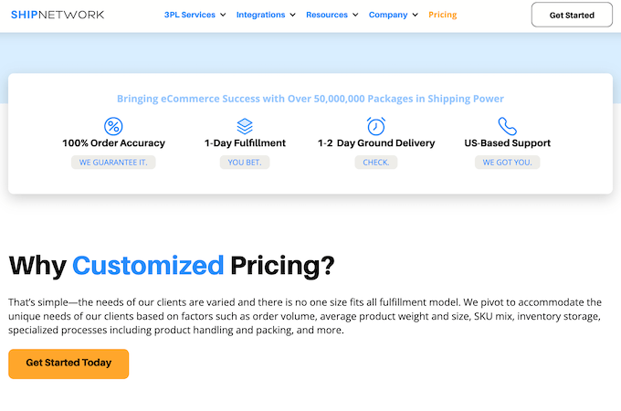A screenshot of ShipNetwork's customized pricing with details.
