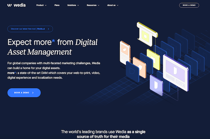 Wedia homepage screenshot.