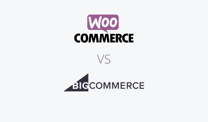 Brand logos for WooCommerce vs. BigCommerce.