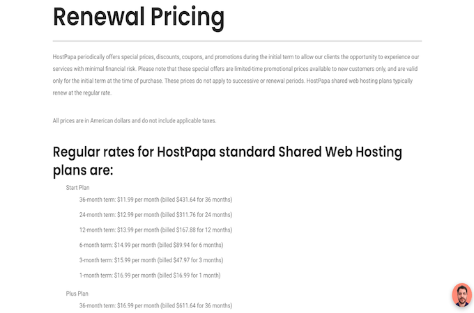 HostPapa renewal pricing. 