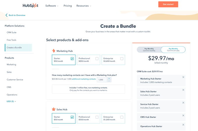 Hubspot pricing page image. 