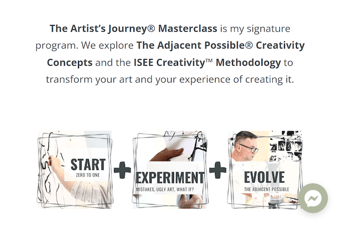 Online course showing three steps that include Start, Experiment, and Evolve.