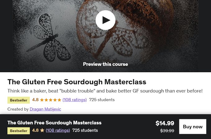 Screenshot of a class titled "The Gluten Free Sourdough Masterclass."