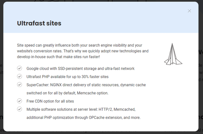 List of five features for SiteGround's ultrafast sites.