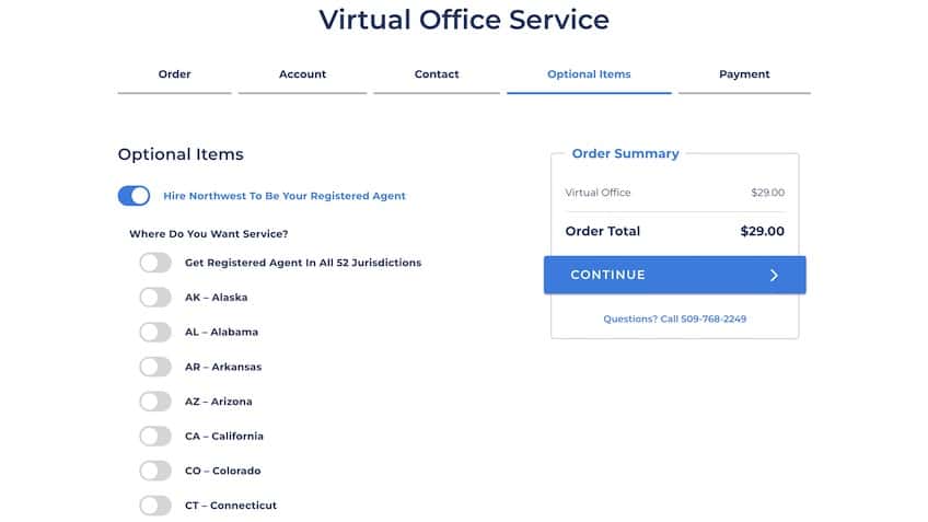 Service location options for Northwest Registered Agent.