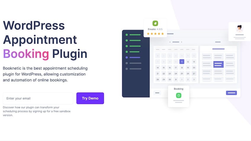 Página de destino BookNetic para su complemento de WordPress.