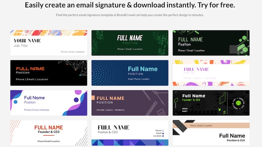 BrandCrowd email signature page to get started.