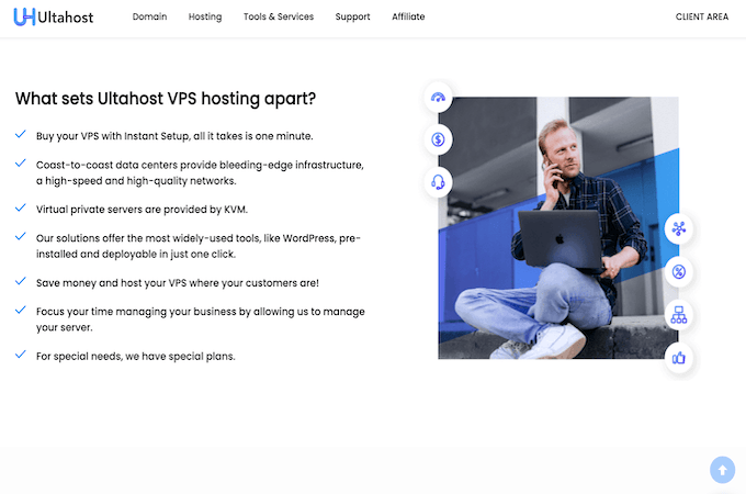 UltaHost VPS hosting list of features. 