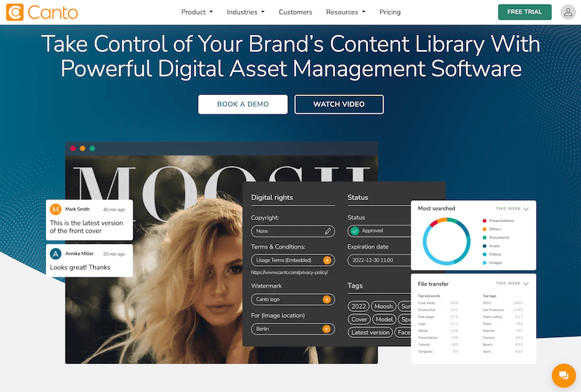 Screenshot of Canto's DAM software landing page.