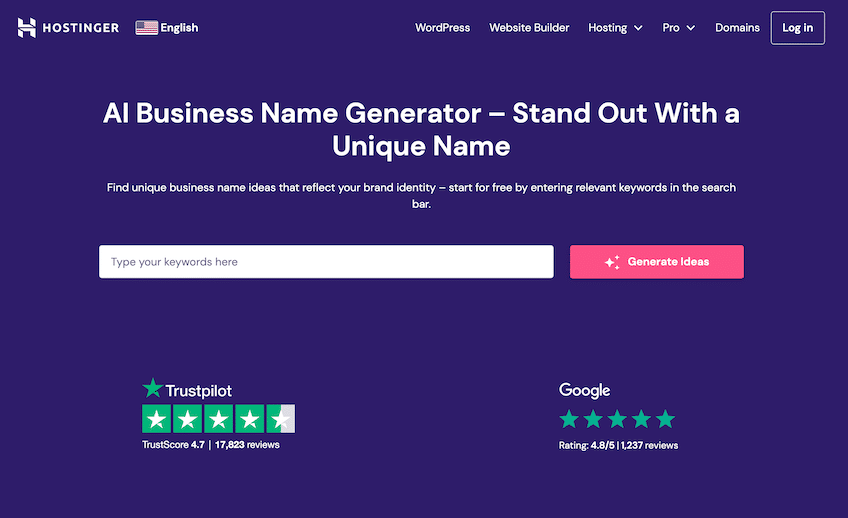 Screenshot of Hostinger's AI Business Name Generator