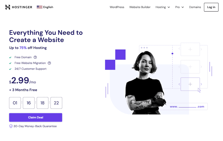 Hostinger web hosting for $2.99 per month