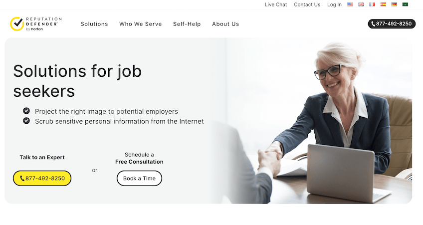 ReputationDefender landing page for job seekers