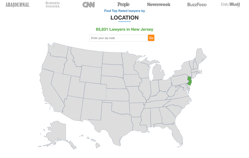 Lawyer.com map to locate lawyers in each state.