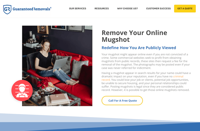 Guaranteed Removals mugshot removal landing page