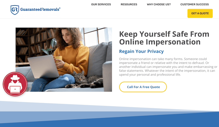 Guaranteed Removals online impersonation landing page