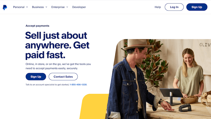 PayPal landing page for accepting payments