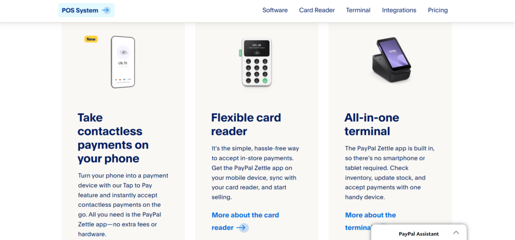 The different types of POS systems PayPal Zettle offers clients. 