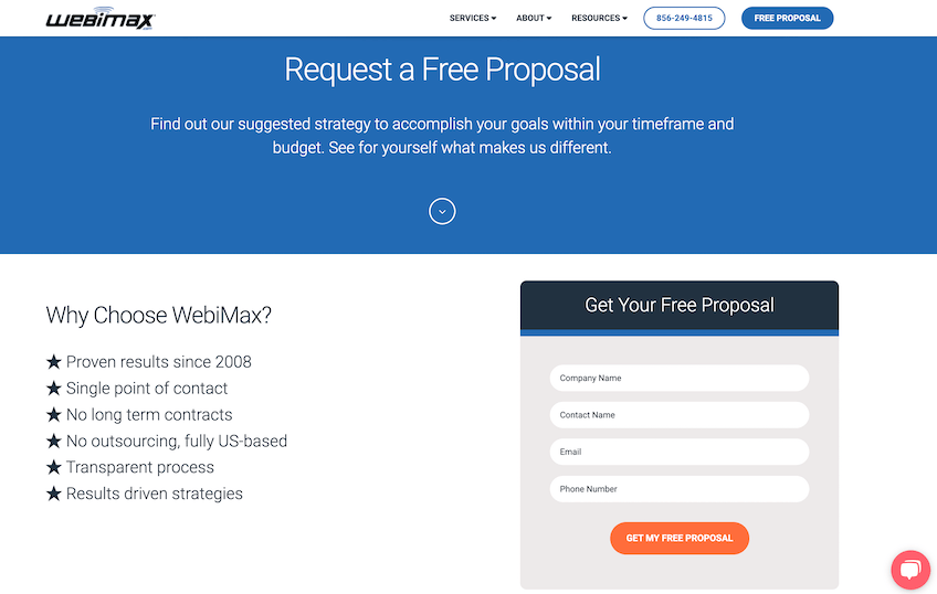 WebiMax's free proposal form