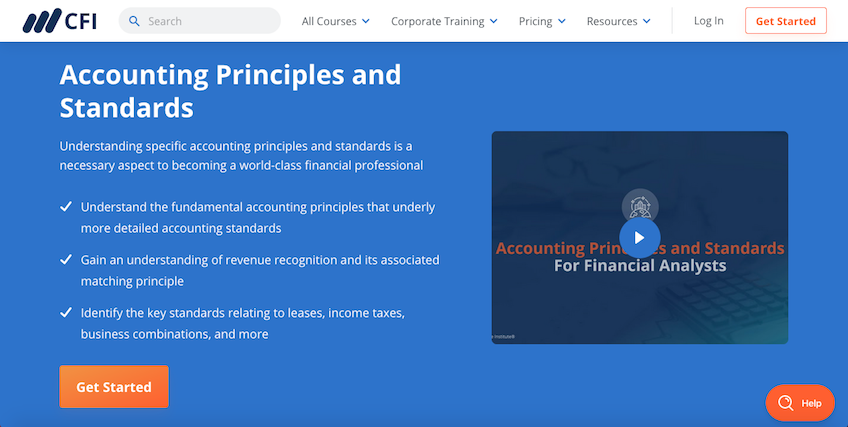CFI Accounting Principles and Standards landing page