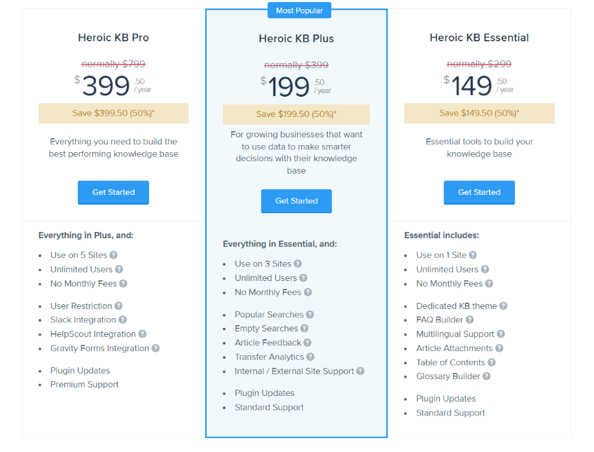 Heroic KB pricing page