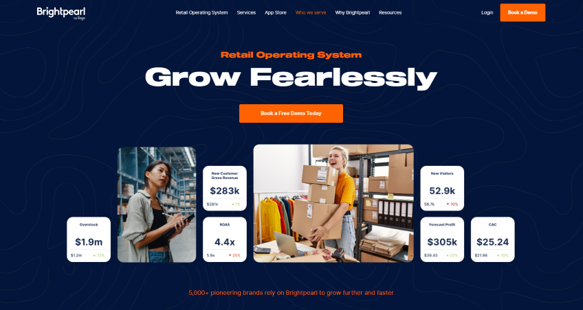 Brightpearl order management software homepage.