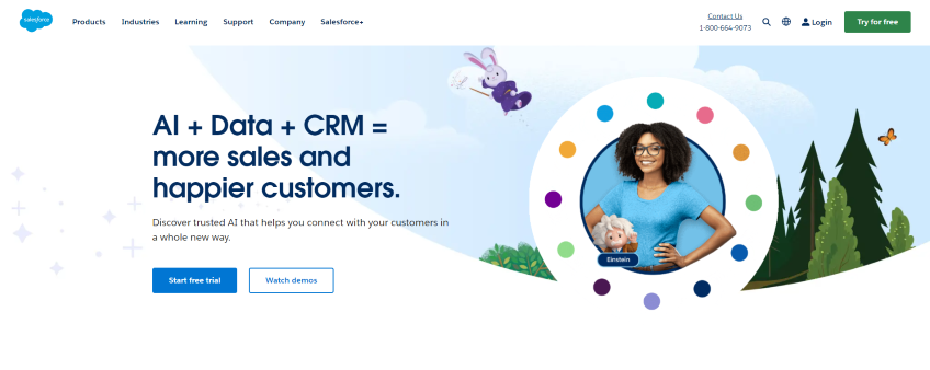 Salesforce CRM software solution homepage.