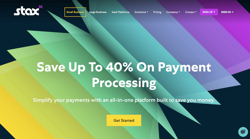 Stax payment processing homepage. 