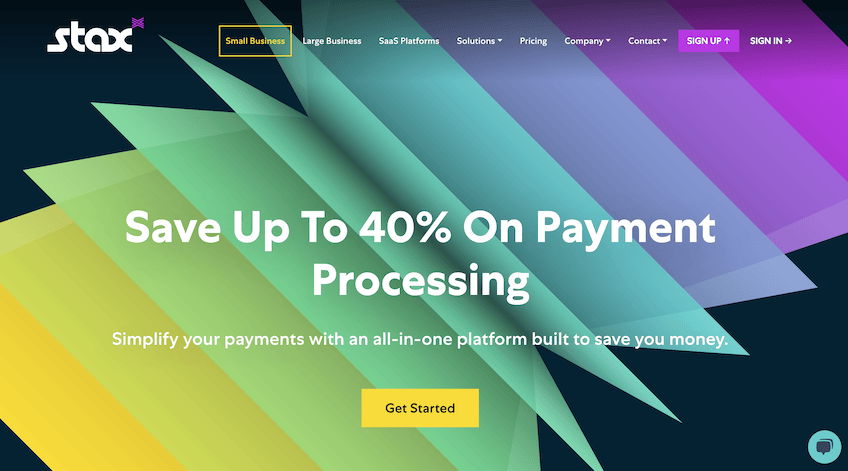 Stax payment processing homepage.