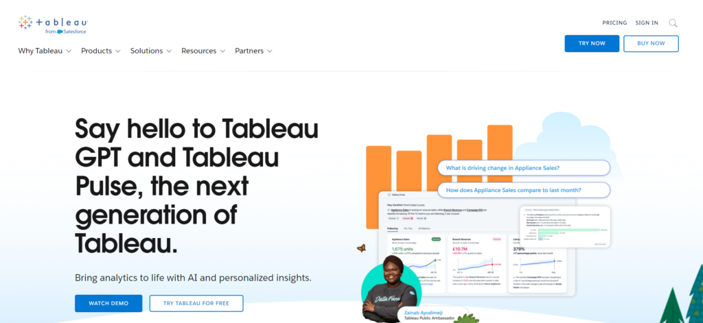 A screenshot of the Tableau homepage. 