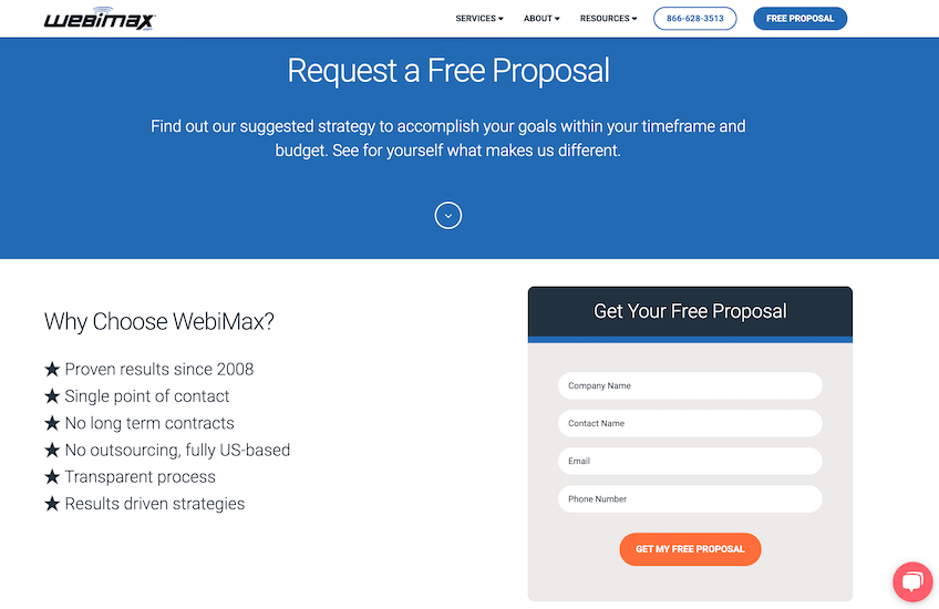 WebiMax's free proposal form